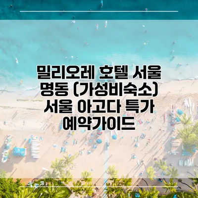 밀리오레 호텔 서울 명동 (가성비숙소) 서울 아고다 특가 예약가이드