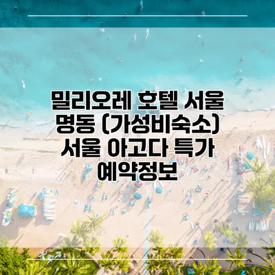 밀리오레 호텔 서울 명동 (가성비숙소) 서울 아고다 특가 예약정보