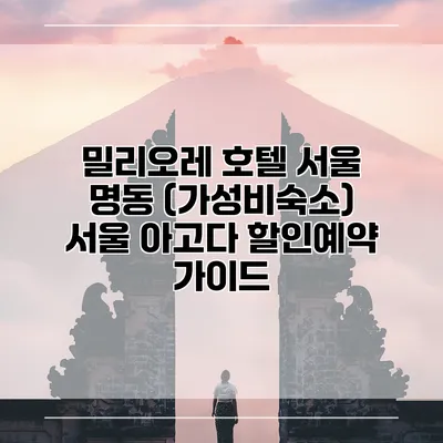 밀리오레 호텔 서울 명동 (가성비숙소) 서울 아고다 할인예약 가이드
