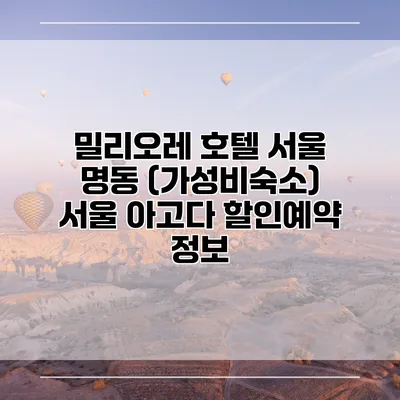 밀리오레 호텔 서울 명동 (가성비숙소) 서울 아고다 할인예약 정보