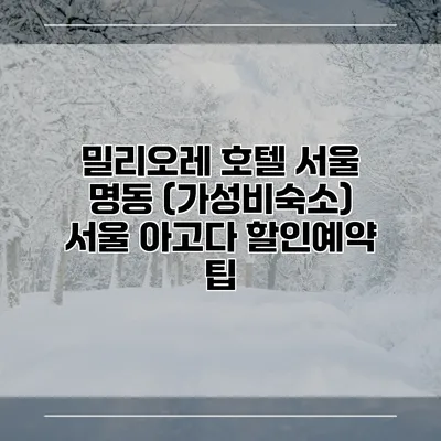 밀리오레 호텔 서울 명동 (가성비숙소) 서울 아고다 할인예약 팁
