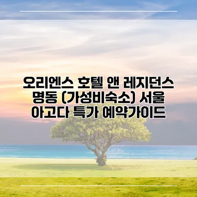오리엔스 호텔 앤 레지던스 명동 (가성비숙소) 서울 아고다 특가 예약가이드