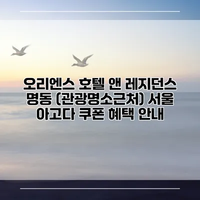 오리엔스 호텔 앤 레지던스 명동 (관광명소근처) 서울 아고다 쿠폰 혜택 안내
