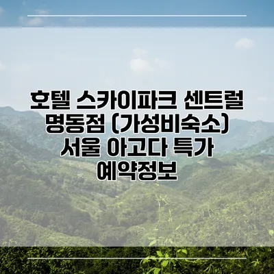 호텔 스카이파크 센트럴 명동점 (가성비숙소) 서울 아고다 특가 예약정보